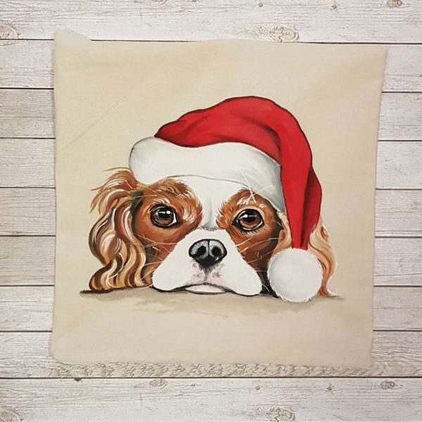 Рисувана декоративна калъфка „Коледно куче“