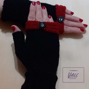 Дамски ръкавици- мерино модел- червено и черно
