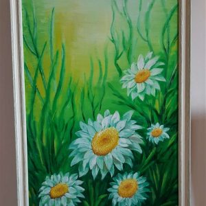 Маргарити - картина с цветя в зелено и бяло