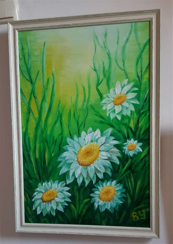 Маргарити - картина с цветя в зелено и бяло