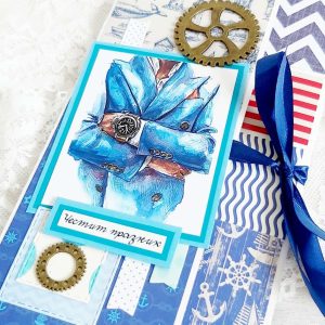 Картичка-плик за паричен подарък за мъж - в синьо