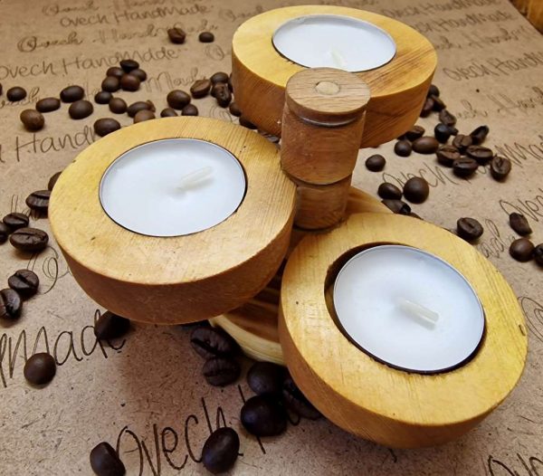 Атрактивен свещник от дървесина за 3 броя чаени свещи