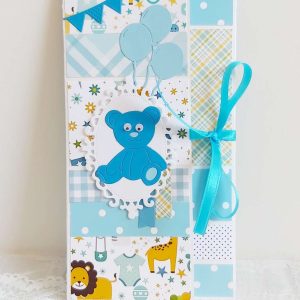 Ръчно изработена картичка плик за рожден ден/кръщение на момченце