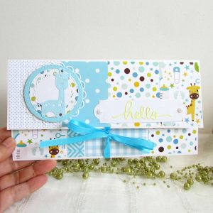 Ръчно изработена картичка плик за раждане/рожден ден на момченце
