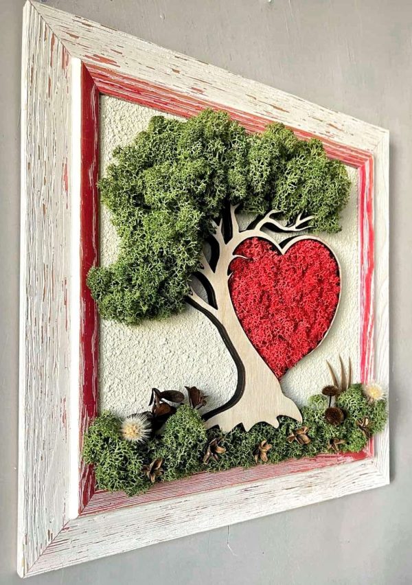 Картина със скандинавски мъх "Дървото на любовта"
