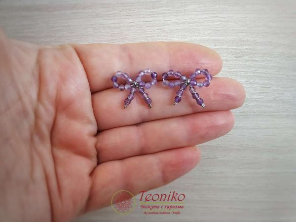 Ръчно изработени обеци Панделки с аметисти - Teoniko-Бижута с харизма