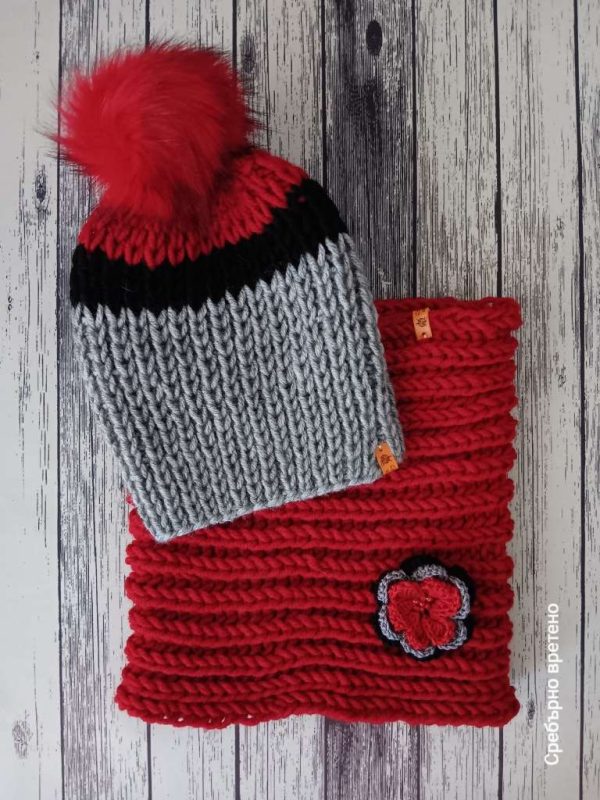 Разкошен зимен дамски сет от шапка и шал с ПоДаРъК бРоШкА 4 варианта
