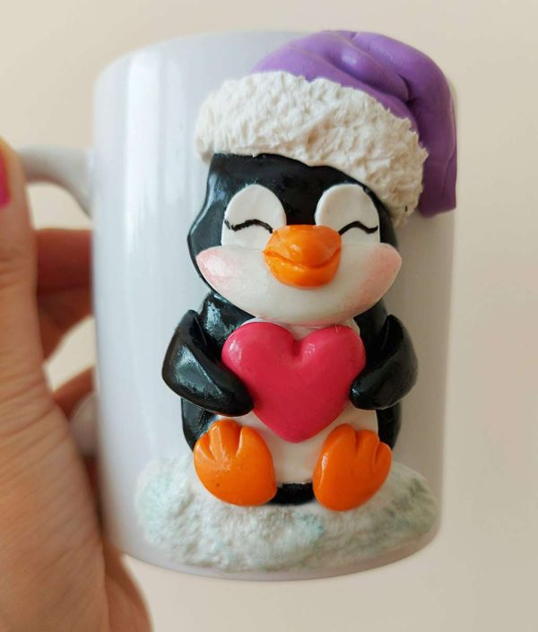 Чаша пингвин декорирана с полимерна глина
