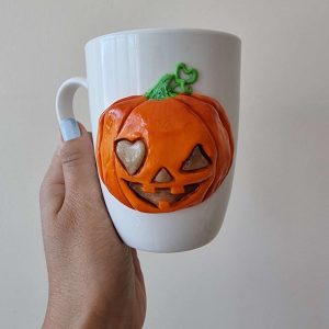 Чаша с тиква Halloween декорирана с полимерна глина