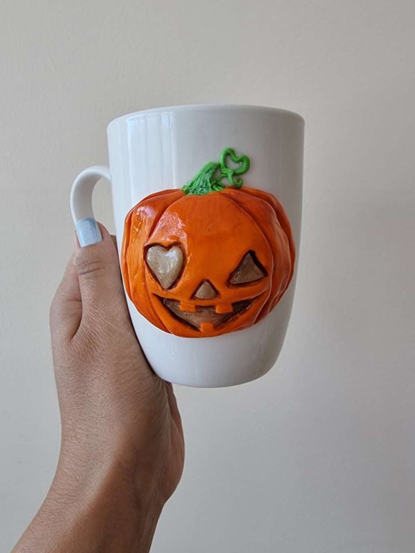 Чаша с тиква Halloween декорирана с полимерна глина