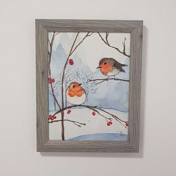 Картина акварел „Зимни птички“
