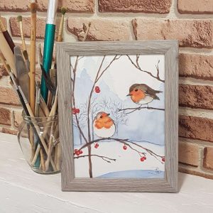 Картина акварел „Зимни птички“