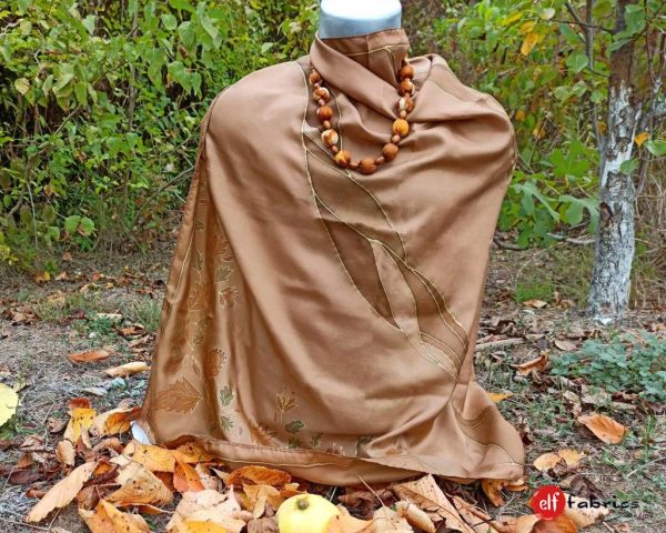 Есенен копринен шал с листа, подарък  за дама, наличен