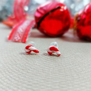 Обеци със захарни бастунчета от полимерна глина