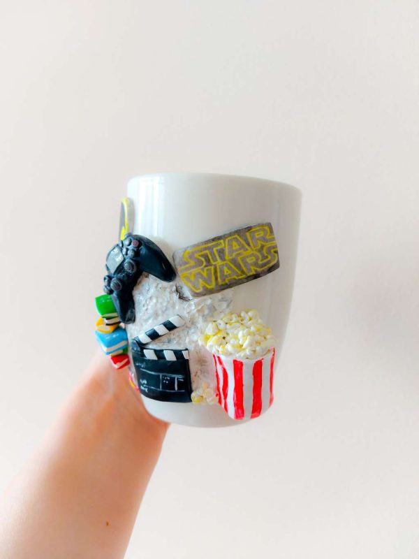 Чаша филми, декорирана с полимерна глина