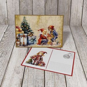 Коледен плик с картичка "Момичета с подаръци", FLO294