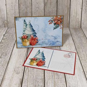 Коледен плик с картичка "Елхи с подарък", FLO285