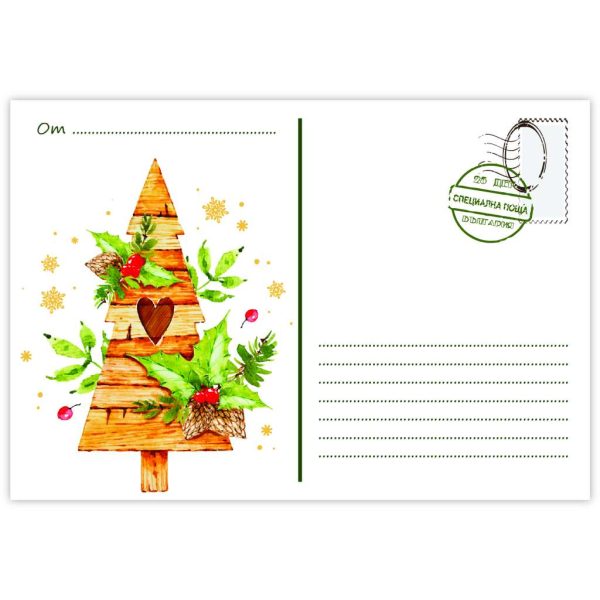 Коледен плик с картичка "Дървена елха", FLO284