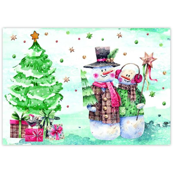 Коледен плик с картичка "Снежни човеци", FLO289