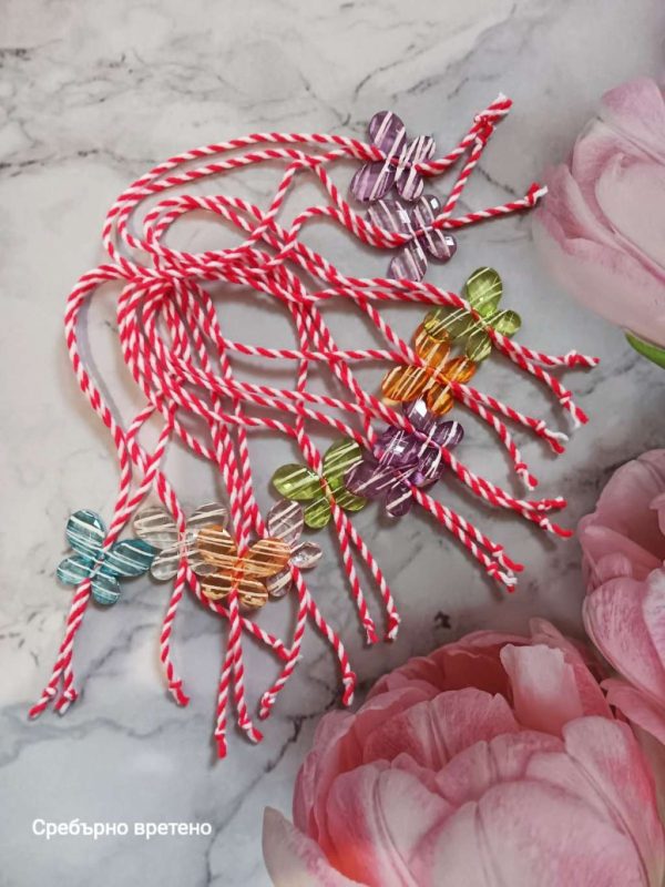 11 бр. детски памучни мартеници с кацнала пролет -  цветни пеперуди