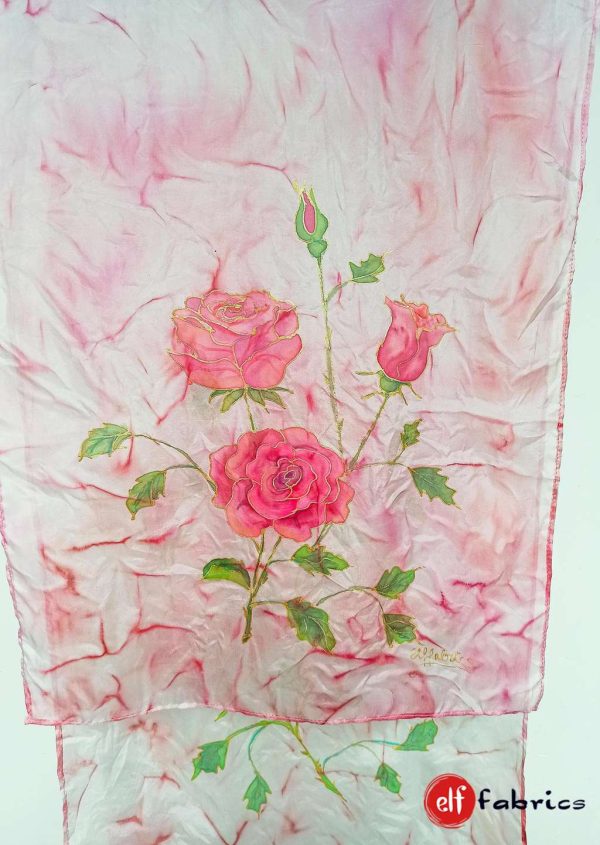 Нежен  копринен шал с рози, подарък за мама, по поръчка