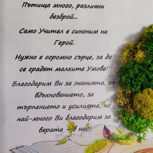 Картина/рамка за учител със скандинавски мъх,книги и послание