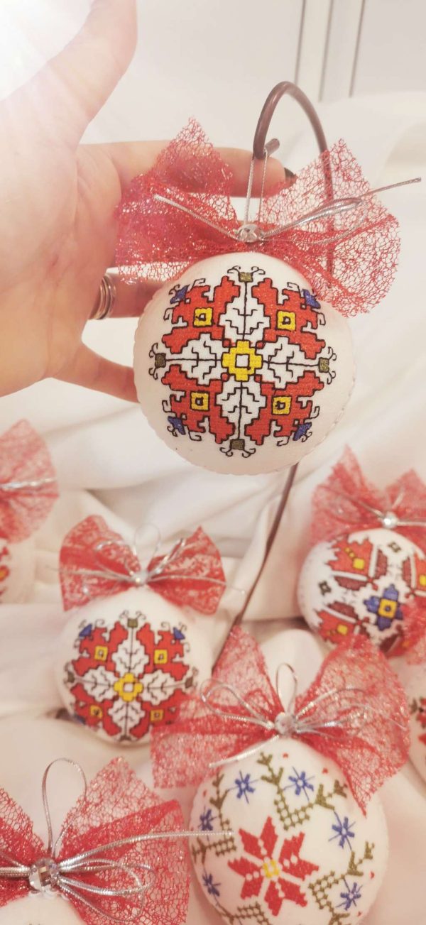 Бродирани коледни топки за елха