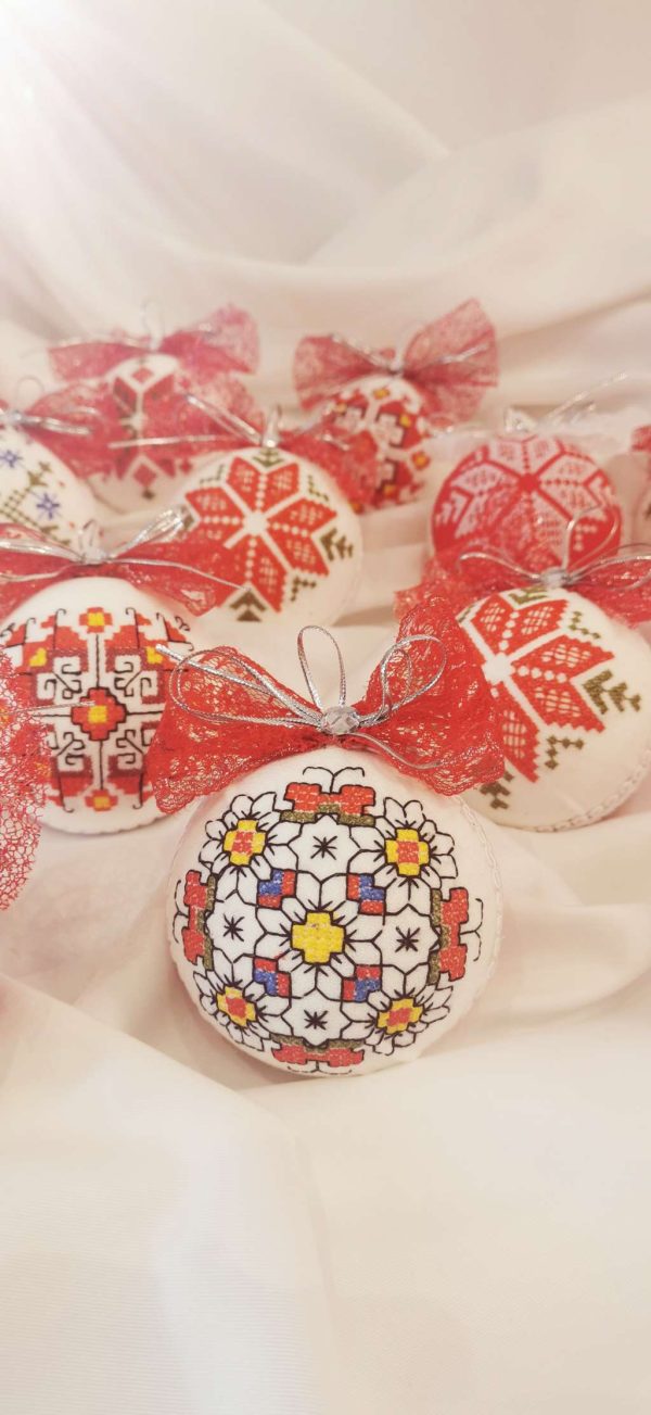Бродирани коледни топки за елха