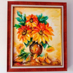 "Слънчогледи", масло, рисувана с пръсти