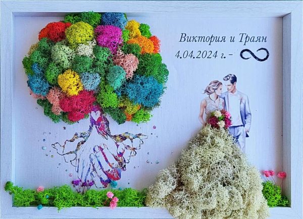 Картина със скандинавски мъх за сватба или кумове