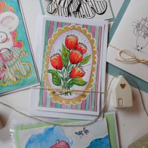 Едностранна картичка с цветя + хартиен плик