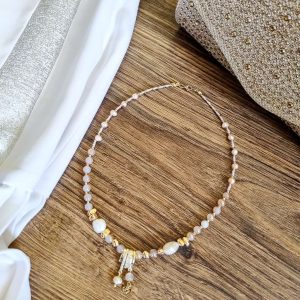 Колие с перли, златист хематит и стомана