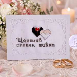 Картичка-плик с ръчна бродерия за паричен подарък за сватба Картичка-плик с ръчна бродерия за паричен подарък за сватба