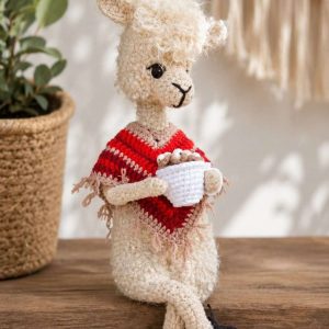 🦙 Ръчно плетена амигуруми лама с чаша кафе ☕