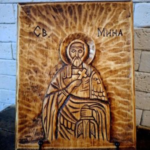Свети Мина, икона дърворезба