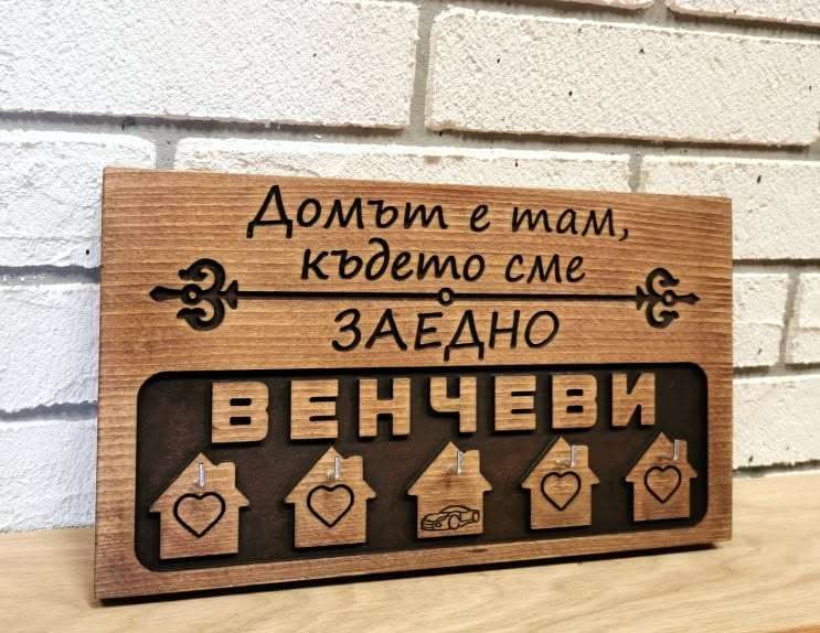 Дървена закачалка за ключове с фамилия Дървена закачалка за ключове с фамилия