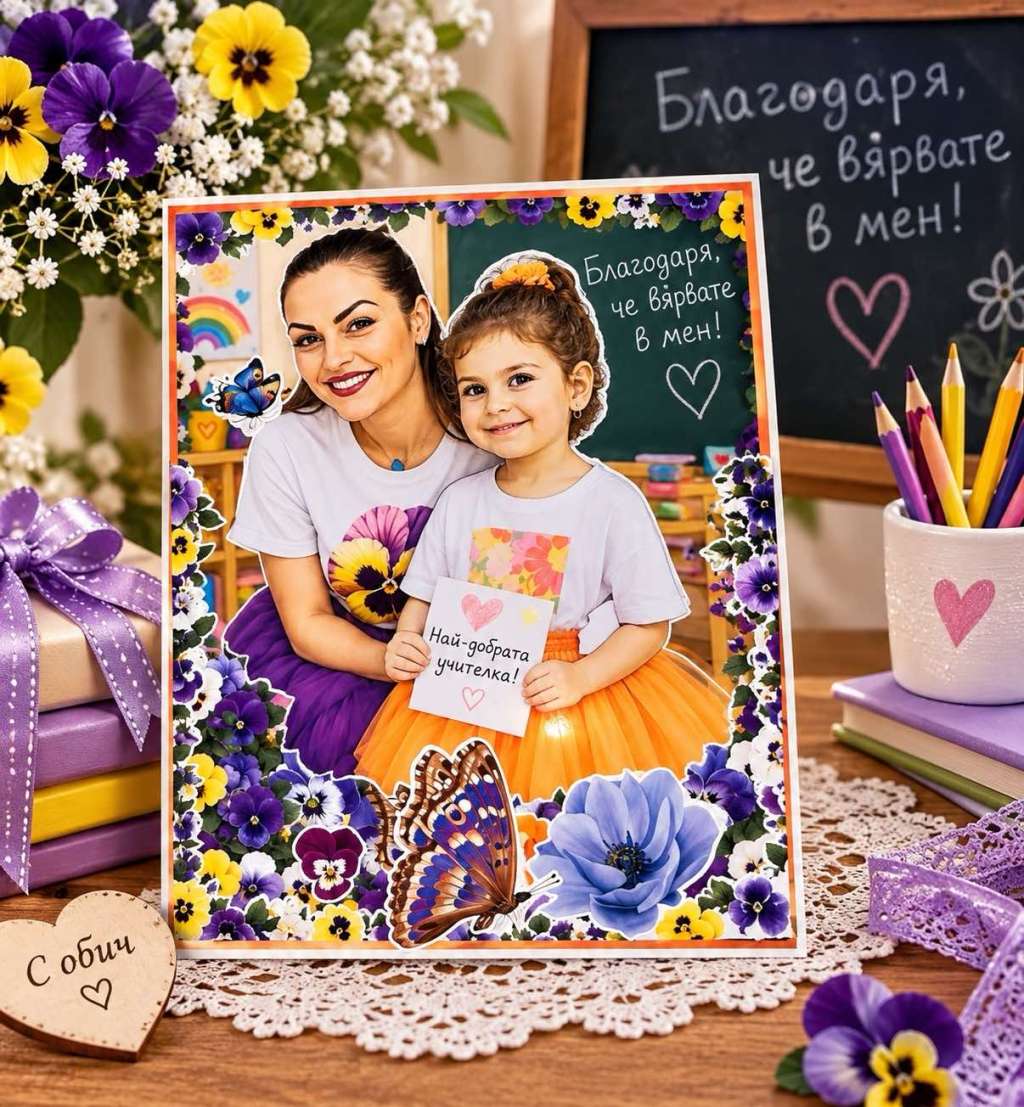 Поздравителна картичка с бонбони Мерси Поздравителна картичка с бонбони Мерси